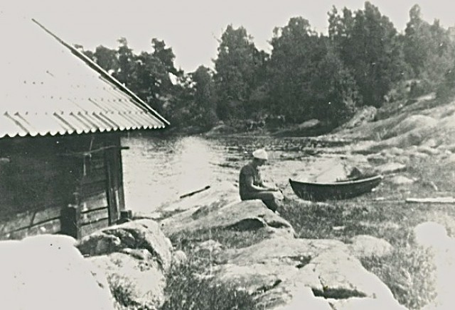 Historisk bild. Björnö. Nuvarande info-boden.